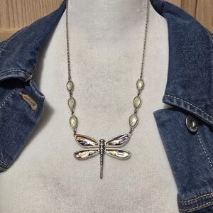 Dragonfly Pendant Necklace with Cream Accents